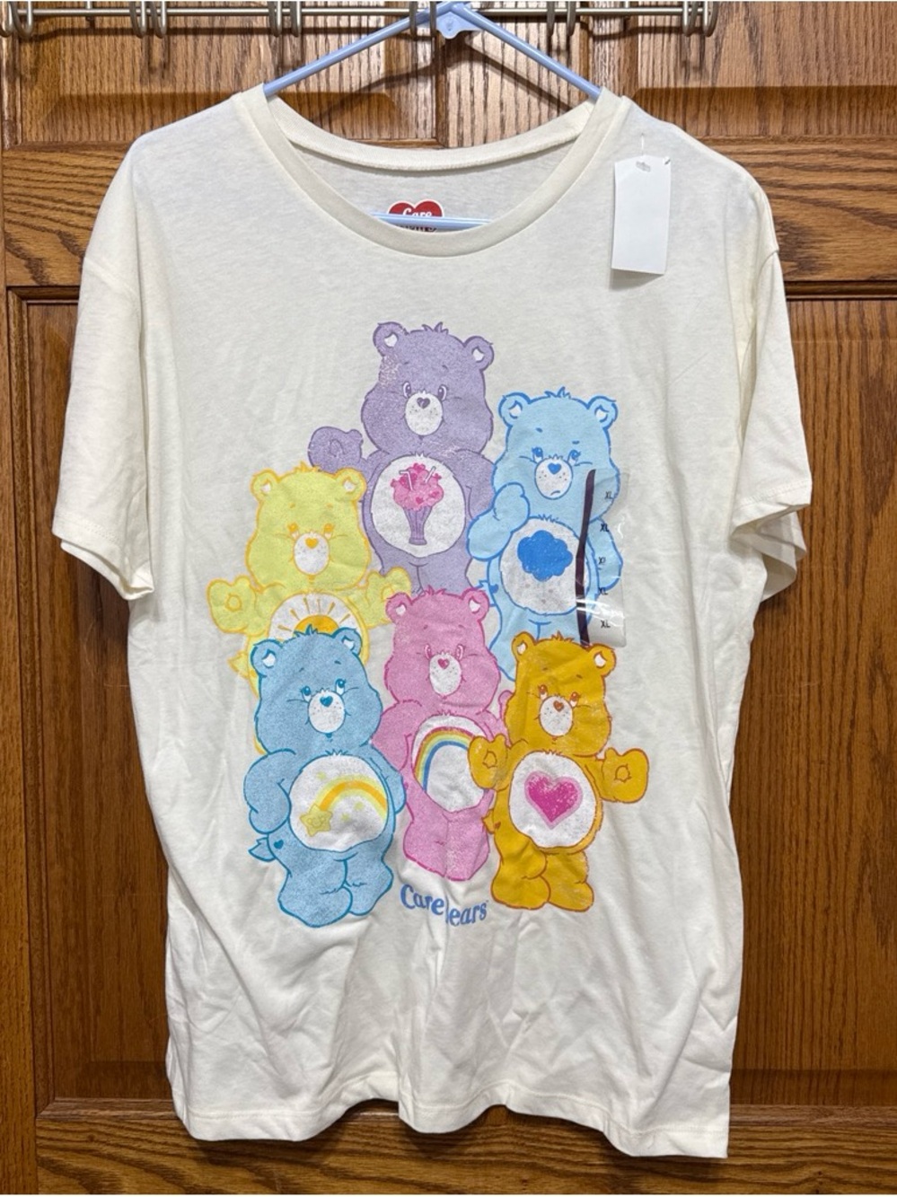 Care Bears Cream Tee with Rainbow Multicolor Bear Graphics